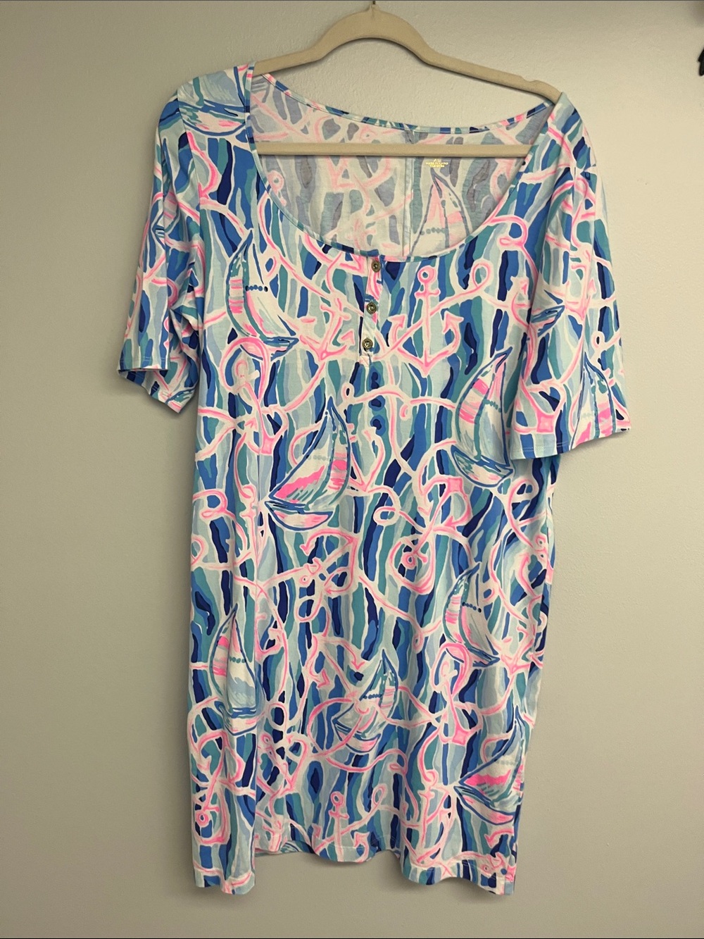 Lilly Pulitzer Blue & Pink Nautical Print Swim Coverup Tunic